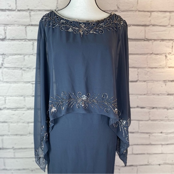 J Kara Gray Beaded Boat Neck Caplet Dress size 4 NWT Formal Mother of the Bride - Picture 2 of 14